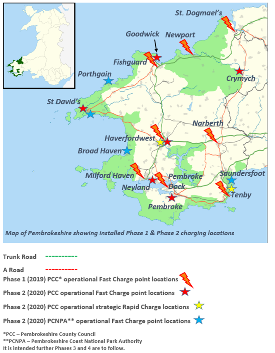 2020 Map of EV charging locations owned by PCC and PCNPA